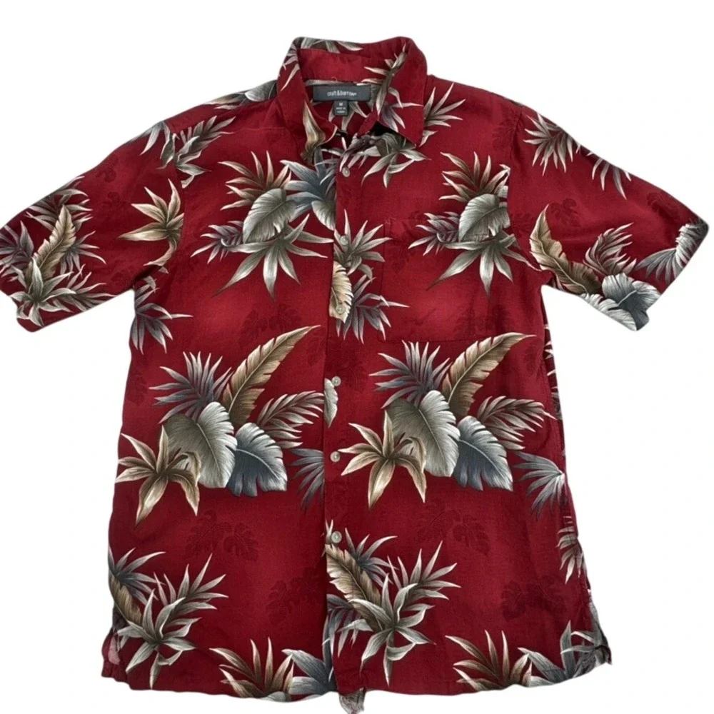 Croft & Barrow Mens M Red Hawaiian Shirt Floral Aloha Button Up Camp Casual - Picture 2 of 8